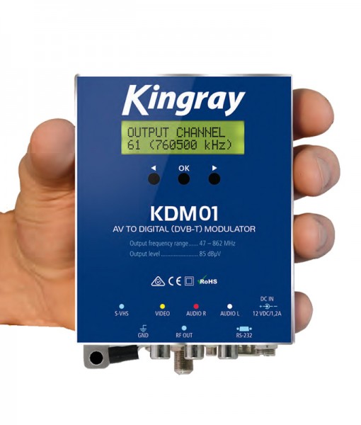 Kingray Digital Modulator AV to Digital DVB-T, CVBS/S-VHS, VHF/UHF, Including 12V Power Supply
